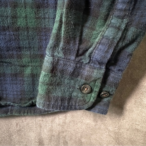 L.L.Bean Scotch Plaid Flannel Shirt Black Watch Tartan Navy Green Men’s M Reg - Picture 6 of 13
